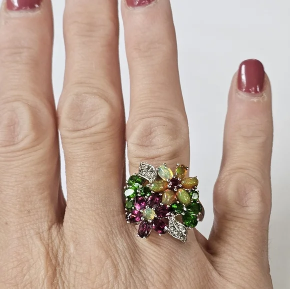 Gorgeous Genuine Gemstone Ring in Rhodium over Sterling Silver Sz 9.5! - Picture 7 of 9